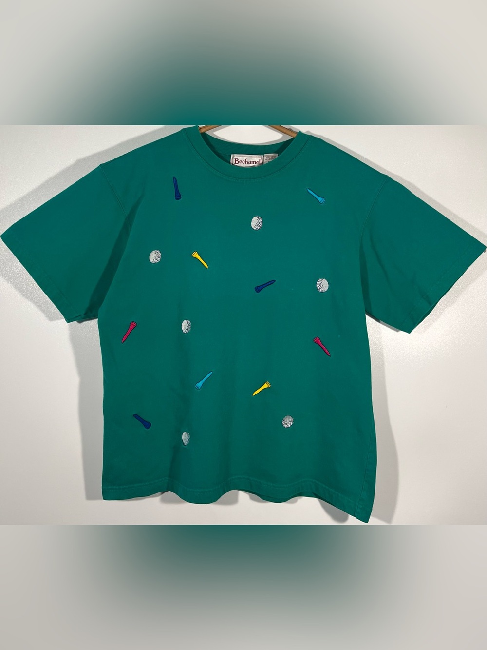 Bechamel Women T Shirt Vintage Embroidered Golf Balls Tees Size Large Green